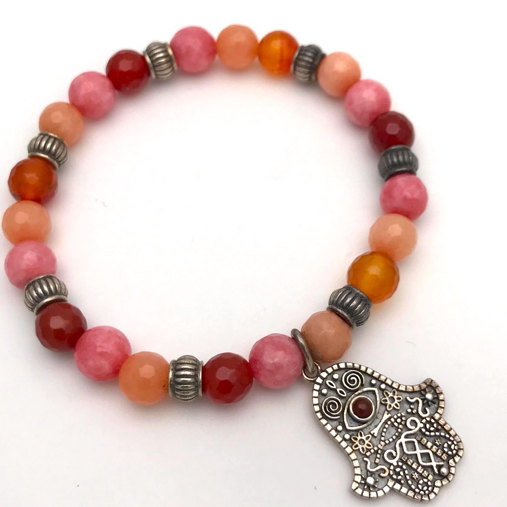Sterling Silver Morocco 925 Agate Hamsa Bracelet